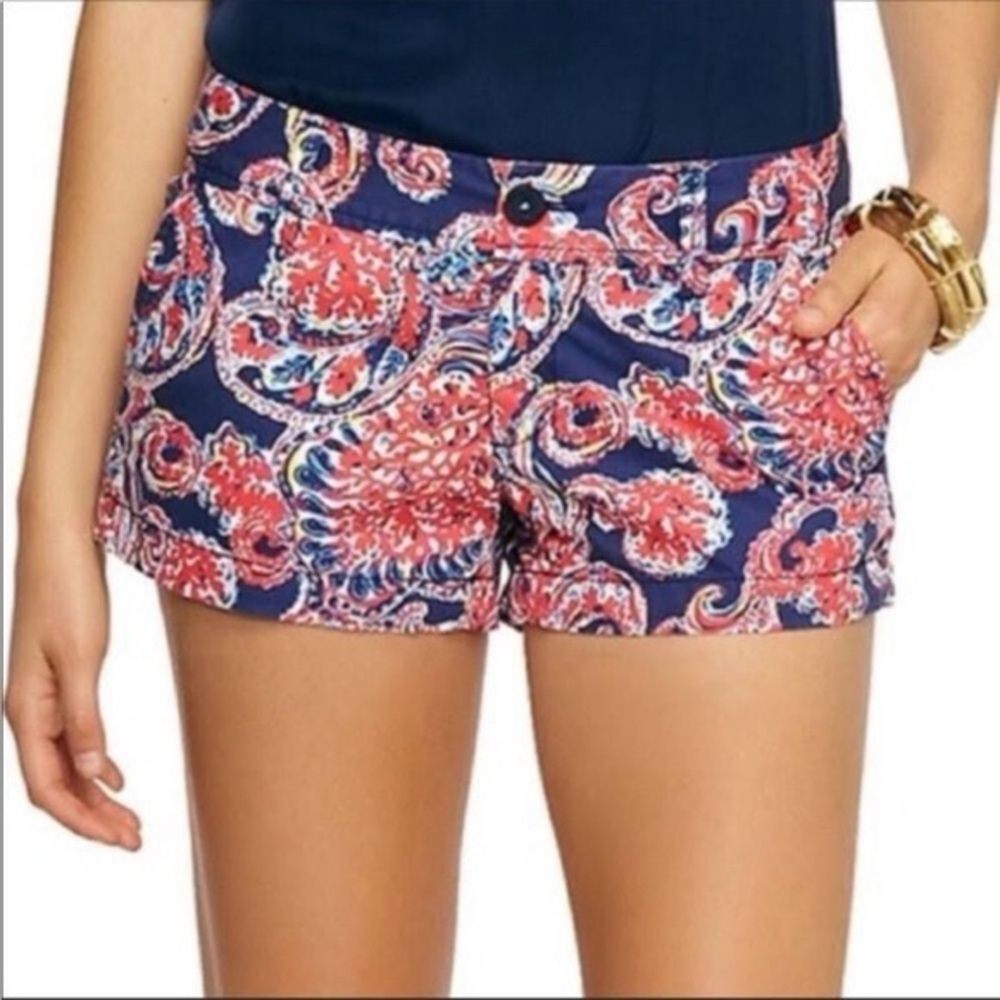 Lilly Pulitzer Colorful Walsh Red White Blue Designer Comfy Preppy Cotton Shorts